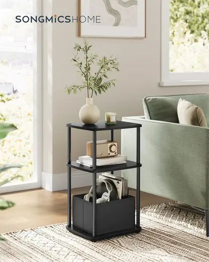 VASAGLE side table (1 table), bedside table, with 3 shelves, fabric basket, 30x34x58 cm